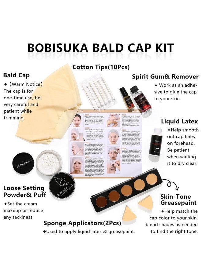 BOBISUKA Bald Cap Halloween Makeup Kit for Men & Woman, Complete Bald Cap Costume Character Set with Instructions, Realistic Bald Cap Kits for Cosplay Make Up, SFX Makeup, Dress-Up Party, Stage, Theater & Film - Image 2