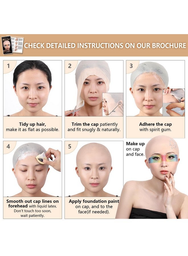 BOBISUKA Bald Cap Halloween Makeup Kit for Men & Woman, Complete Bald Cap Costume Character Set with Instructions, Realistic Bald Cap Kits for Cosplay Make Up, SFX Makeup, Dress-Up Party, Stage, Theater & Film - Image 3
