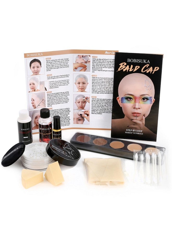 BOBISUKA Bald Cap Halloween Makeup Kit for Men & Woman, Complete Bald Cap Costume Character Set with Instructions, Realistic Bald Cap Kits for Cosplay Make Up, SFX Makeup, Dress-Up Party, Stage, Theater & Film - Image 1