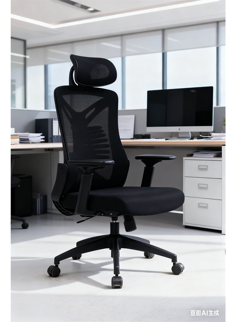 Ergonomic Office Chair, High Back Mesh Home Computer Desk Chair with Flip-Up Armrests & Headrest, Height Adjustable Swivel PC Gaming Chair for Home Office (Black, Y2-1) - Image 1