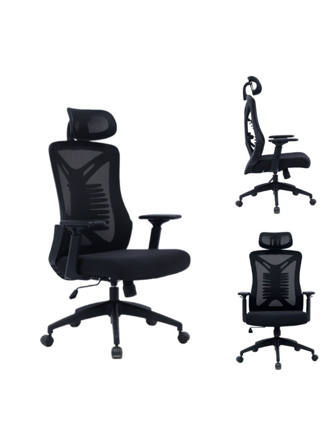 Ergonomic Office Chair, High Back Mesh Home Computer Desk Chair with Flip-Up Armrests & Headrest, Height Adjustable Swivel PC Gaming Chair for Home Office (Black, Y2-1) - Image 3