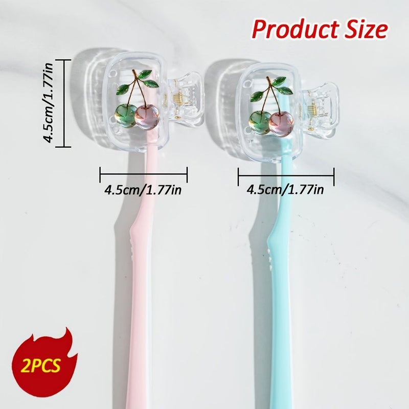 2pcs Cherry Pattern Toothbrush Storage Case With Ventilation Holes Portable Travel Cover For Clean And Dry Toothbrush Heads - Image 4