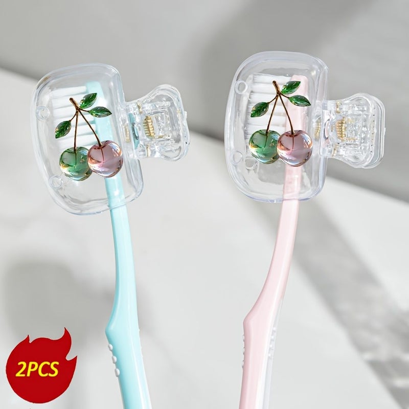 2pcs Cherry Pattern Toothbrush Storage Case With Ventilation Holes Portable Travel Cover For Clean And Dry Toothbrush Heads - Image 1