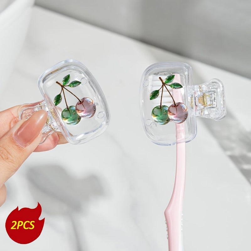 2pcs Cherry Pattern Toothbrush Storage Case With Ventilation Holes Portable Travel Cover For Clean And Dry Toothbrush Heads - Image 3