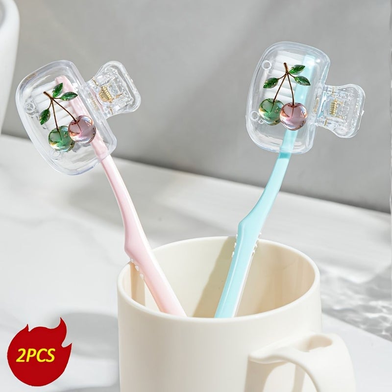 2pcs Cherry Pattern Toothbrush Storage Case With Ventilation Holes Portable Travel Cover For Clean And Dry Toothbrush Heads - Image 5