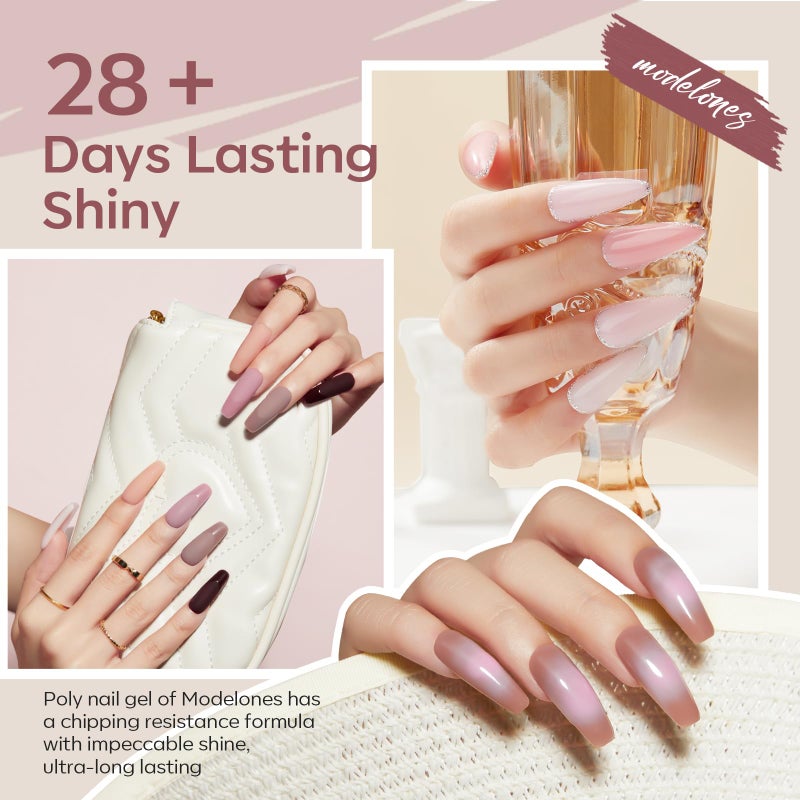 modelones Poly Nail Gel Set - 12 Colors 15g Nude Pink Brown Tone All Seasons Poly Nail Extension Gel Kit Trendy Art Design Professional Salon at Home Holiday Gift for Girl - Image 3