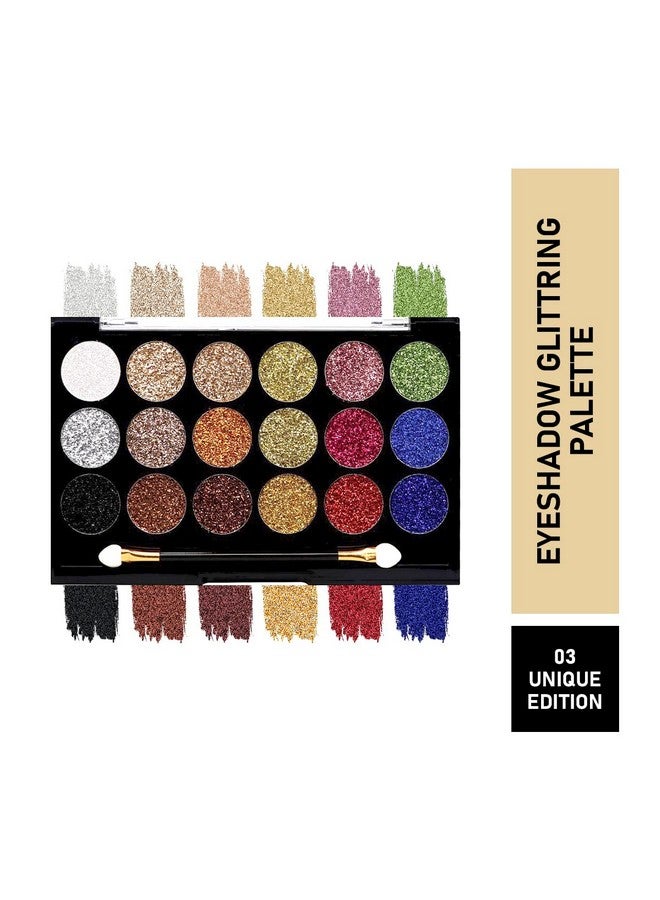 مات لوك لوحة ظلال العيون Glitterz N Highlight 18 لونًا لامعًا | ألوان زاهية نابضة بالحياة | قوام كريمي | ظلال شديدة الصبغة | يمكن مزجها بسهولة | لوحة مظهر إبداعي | لوحة ألوان لامعة عصرية 18 في 1 | 18 جرام - إصدار فريد - Image 2