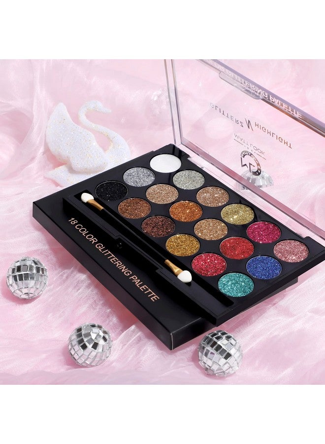 مات لوك لوحة ظلال العيون Glitterz N Highlight 18 لونًا لامعًا | ألوان زاهية نابضة بالحياة | قوام كريمي | ظلال شديدة الصبغة | يمكن مزجها بسهولة | لوحة مظهر إبداعي | لوحة ألوان لامعة عصرية 18 في 1 | 18 جرام - إصدار فريد - Image 3