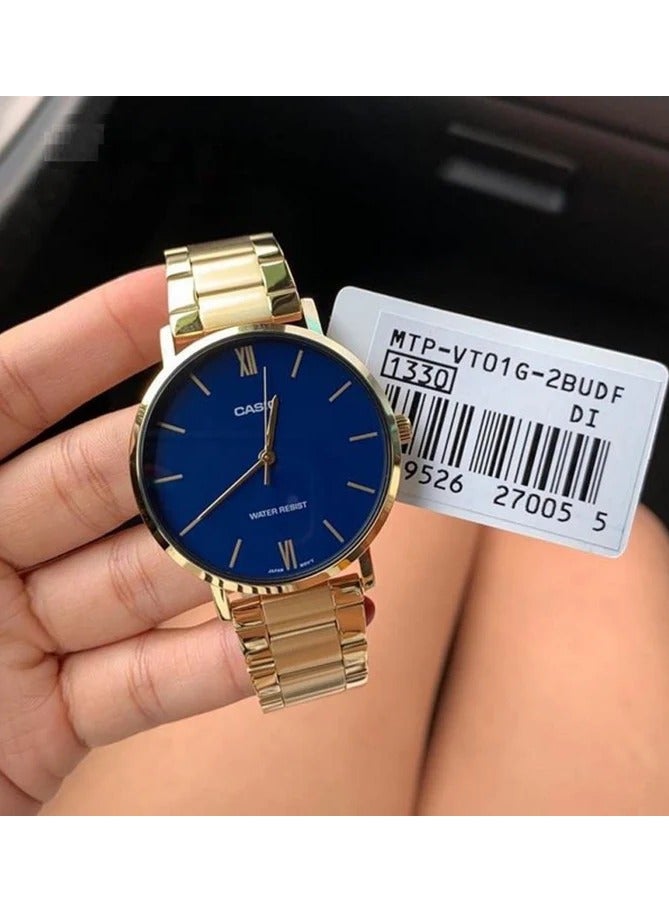 كاسيو ساعة كاسيو للنساء - LTP-VT01G-2B مينا زرقاء، سوار ذهبي - Image 2