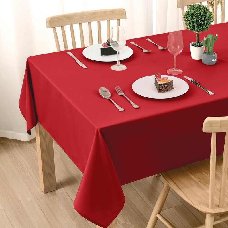 DWCN Red Tablecloth Outdoor Weatherproof 140 x 260 cm Stain Protection Washable Water-Repellent Table Linen Wipe Clean Waterproof Tablecloth for Dining Room, Garden, Party, Weddings or Household - Image 1