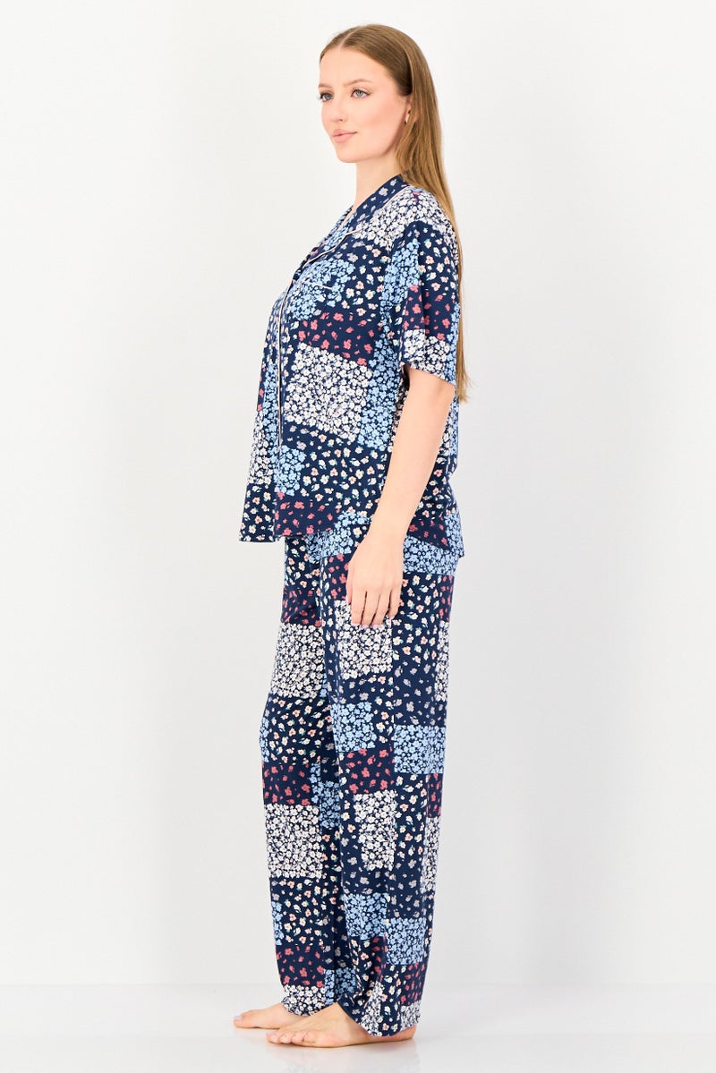 PJ Couture Women 2 Pieces Floral Print Pyjama Top And Bottom Set, Multicolor - Image 3