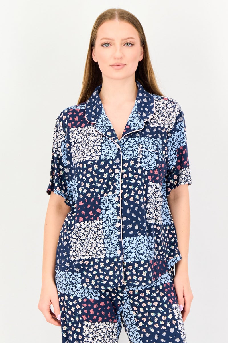 PJ Couture Women 2 Pieces Floral Print Pyjama Top And Bottom Set, Multicolor - Image 2