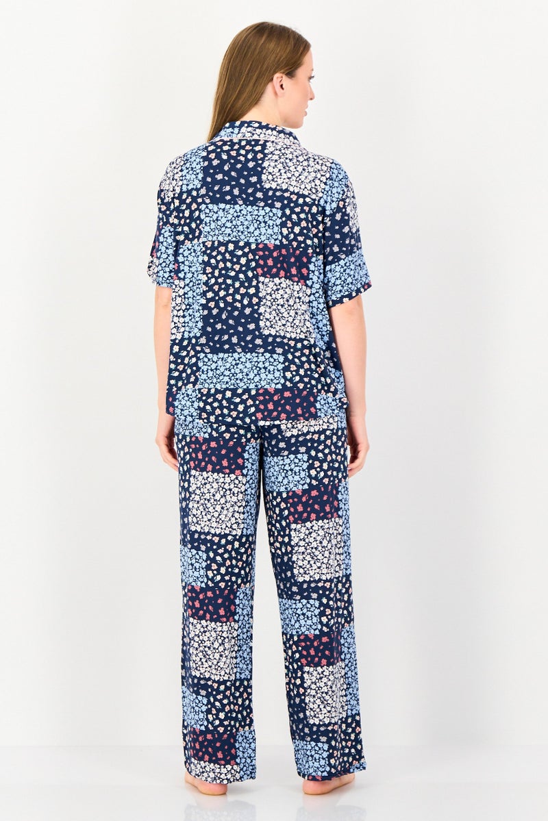 PJ Couture Women 2 Pieces Floral Print Pyjama Top And Bottom Set, Multicolor - Image 4