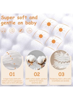 Looxii Looxii Muslin Burp Cloths 100% Cotton Muslin Cloths Large 20''x10'' Extra Soft and Absorbent 6 Pack Baby Burping Cloth Pure White  - Image 2