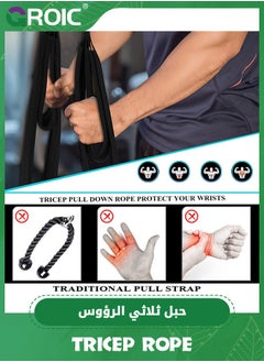 GROIC Tricep Rope Cable Attachment, Triceps Strap, Triceps Pull Down Strap with 2 Loops Anti-Slip Handles,Triceps Rope Multifunctional Straps Cable Machine Attachment for Strength Training  - Image 4
