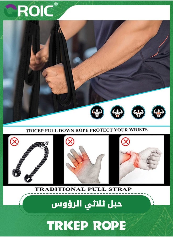 GROIC - Tricep Rope Cable Attachment, Triceps Strap, Triceps Pull Down Strap with 2 Loops Anti-Slip Handles,Triceps Rope Multifunctional Straps Cable Machine Attachment for Strength Training - Image 1