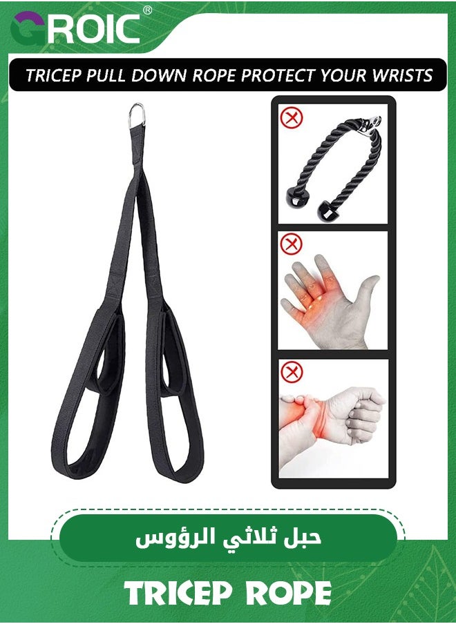 GROIC - Tricep Rope Cable Attachment, Triceps Strap, Triceps Pull Down Strap with 2 Loops Anti-Slip Handles,Triceps Rope Multifunctional Straps Cable Machine Attachment for Strength Training - Image 1