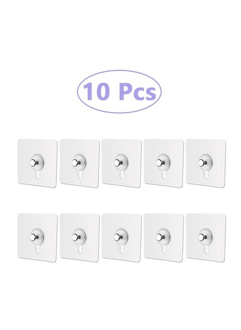 10pcs Heavy Duty Adhesive Hooks, Wall Hooks for Hanging, Nailless Wall Hangers, 2 in 1 Screw-Free Sticker for Wall Mount Shelf, Waterproof and Rustproof