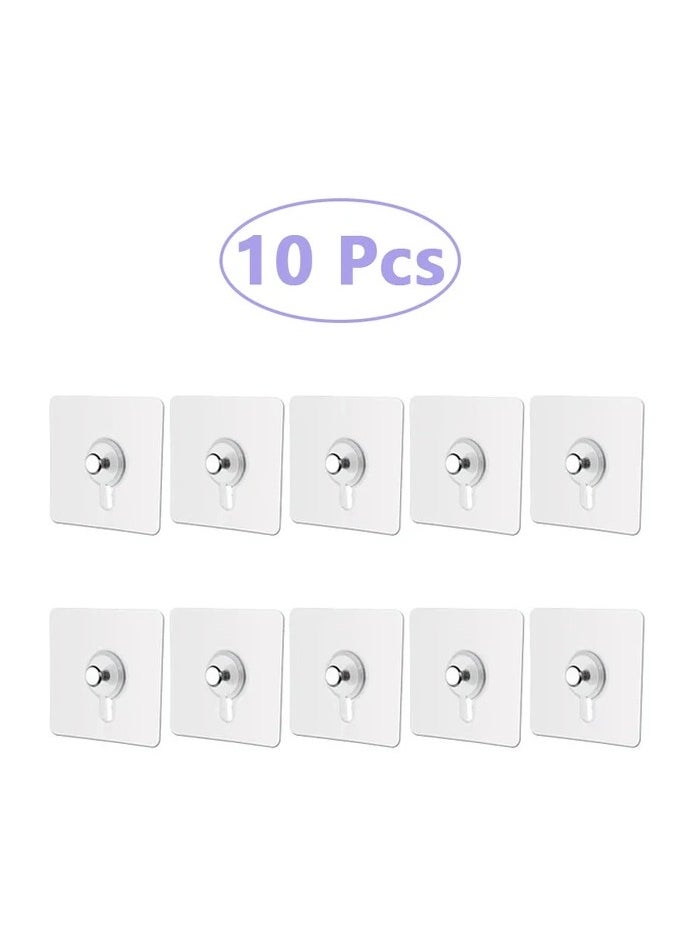 Generic - 10pcs Heavy Duty Adhesive Hooks, Wall Hooks for Hanging, Nailless Wall Hangers, 2 in 1 Screw-Free Sticker for Wall Mount Shelf, Waterproof and Rustproof - Image 1