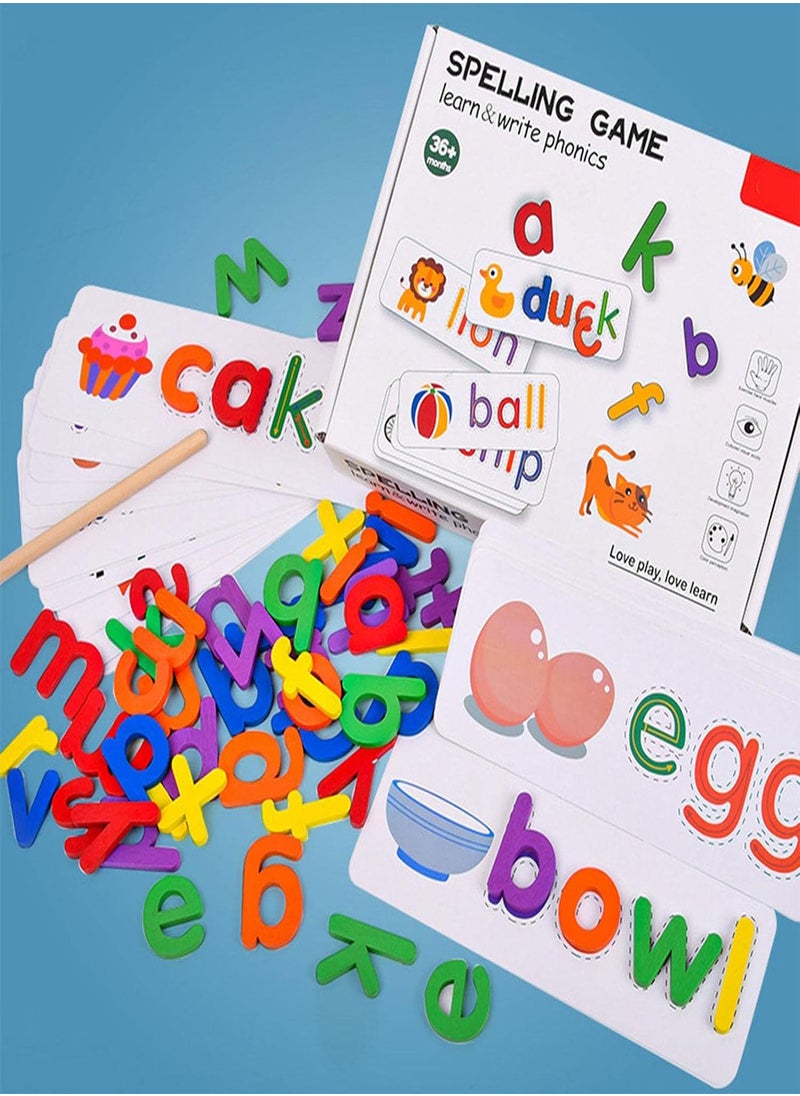 GGOOT - 5 Pcs Word Spelling Game, Wooden Spelling Word Puzzle Game, See And Spell Matching Letter Toy, Kindergarten Learning Activities, Toddler Early Educational Cognition - Image 1
