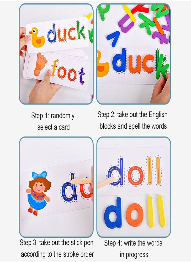 GGOOT - 5 Pcs Word Spelling Game, Wooden Spelling Word Puzzle Game, See And Spell Matching Letter Toy, Kindergarten Learning Activities, Toddler Early Educational Cognition - Image 1