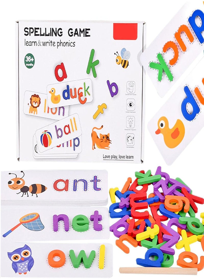 GGOOT - 5 Pcs Word Spelling Game, Wooden Spelling Word Puzzle Game, See And Spell Matching Letter Toy, Kindergarten Learning Activities, Toddler Early Educational Cognition - Image 1