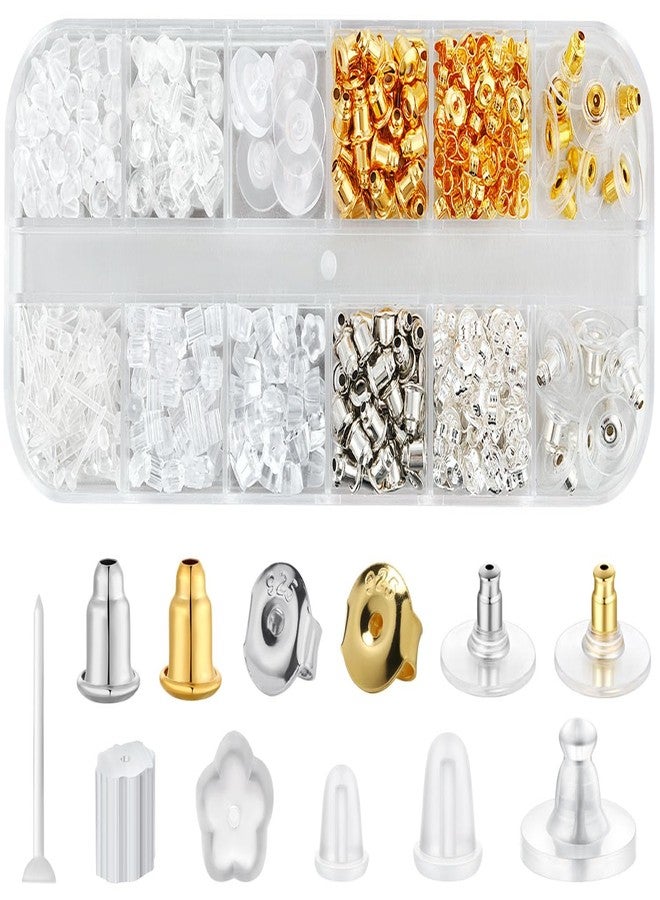 Hazifes 12 Styles 600 Pcs Earring Backs for Studs, Clear Plastic Earrings Hypoallergenic Metal Rubber Silicone Earring Backs Bullet Clutch Stoppers Replacement Kits for Fish Hook Earring Studs Hoops - Image 1