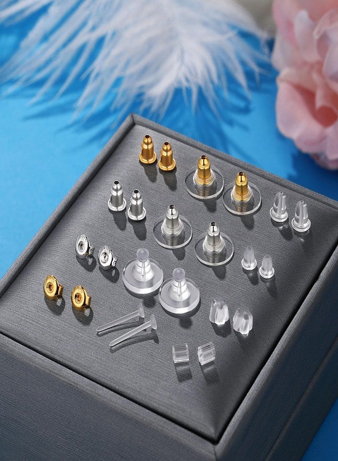 Hazifes 12 Styles 600 Pcs Earring Backs for Studs, Clear Plastic Earrings Hypoallergenic Metal Rubber Silicone Earring Backs Bullet Clutch Stoppers Replacement Kits for Fish Hook Earring Studs Hoops - Image 2