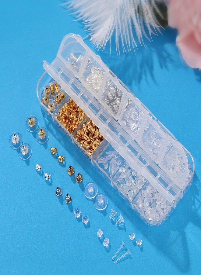 Hazifes 12 Styles 600 Pcs Earring Backs for Studs, Clear Plastic Earrings Hypoallergenic Metal Rubber Silicone Earring Backs Bullet Clutch Stoppers Replacement Kits for Fish Hook Earring Studs Hoops - Image 4