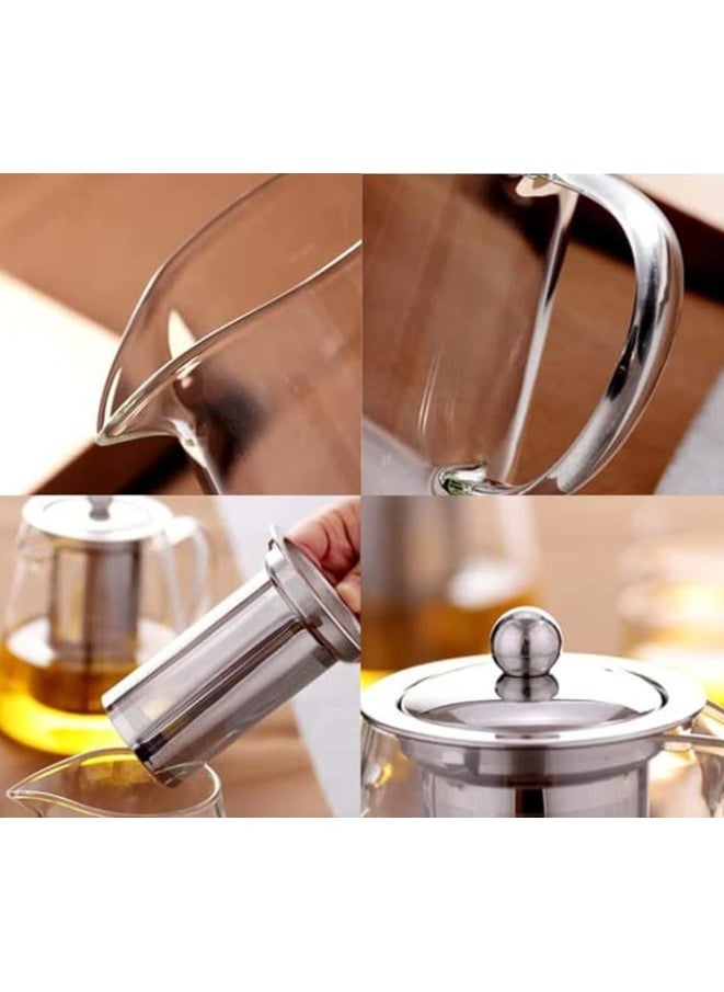 PESCADOR Glass Teapot with Stainless Steel Removable Infuser, Borosilicate Glass Teapot for Stovetop Safe, Tea Pot, for Tea, Blooming Tea, Loose Tea, Flowering Tea 950Ml Transparent