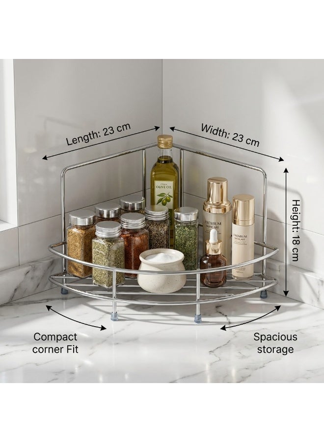 Dunekart Stainless Steel Corner Shelf Basket | Space-Saving Wall Mount Rack for Bathroom & Kitchen | Rust-Resistant Organizer - Image 3