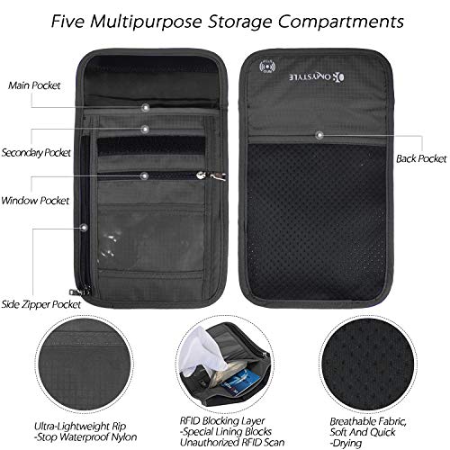 OMYSTYLE Neck Wallet, RFID Passport Holder for Travel, Adjustable Neck Strap, Waterproof Neck Pouch for Men & Women to Keep Cash, Credit Cards and Documents Safe, Dark Grey (8x6) - Image 4