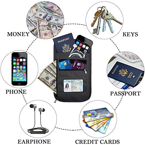 OMYSTYLE Neck Wallet, RFID Passport Holder for Travel, Adjustable Neck Strap, Waterproof Neck Pouch for Men & Women to Keep Cash, Credit Cards and Documents Safe, Dark Grey (8x6) - Image 5