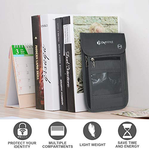 OMYSTYLE Neck Wallet, RFID Passport Holder for Travel, Adjustable Neck Strap, Waterproof Neck Pouch for Men & Women to Keep Cash, Credit Cards and Documents Safe, Dark Grey (8x6) - Image 2