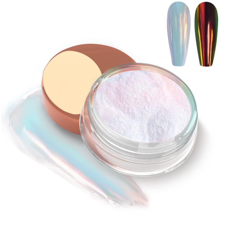 Allstarry Unicorn Chrome Nail Powder Aurora Mermaid Iridescent White Pearl Nail Chrome Powder Pigment Glitter Fairy Dust for Nail Art Manicure Gel Nail Polish  Sunset Field