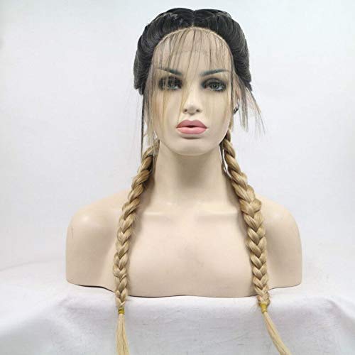melody wig Blonde Double Braids Lace Front Wigs With Dark Roots Middle Part Gold Synthetic Lace Front Wigs Heat Resistant Fiber Hair 24