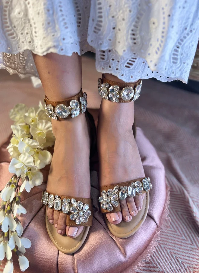 Sandal Stories SANDAL STORIES Women's Embellished Gladiator Flats with Cushioned Footbed