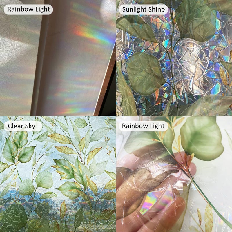 ChicSkin Watercolor Rainbow Window Privacy Film Large, Double-Sided Decorative Suncatcher Film for Living Room, Laser Golden Green Window Clings 29.52"X118.11" - Image 2