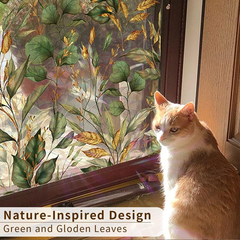 ChicSkin Watercolor Rainbow Window Privacy Film Large, Double-Sided Decorative Suncatcher Film for Living Room, Laser Golden Green Window Clings 29.52"X118.11" - Image 4