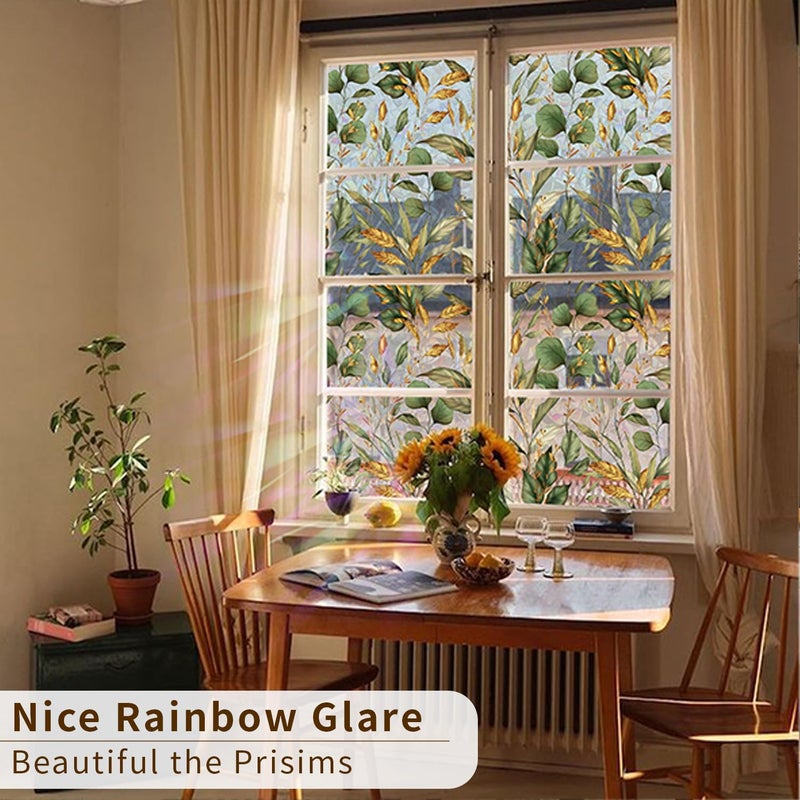 ChicSkin Watercolor Rainbow Window Privacy Film Large, Double-Sided Decorative Suncatcher Film for Living Room, Laser Golden Green Window Clings 29.52"X118.11" - Image 3