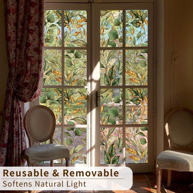 ChicSkin Watercolor Rainbow Window Privacy Film Large, Double-Sided Decorative Suncatcher Film for Living Room, Laser Golden Green Window Clings 29.52"X118.11" - Image 5