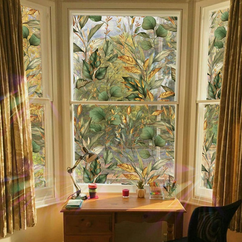 ChicSkin Watercolor Rainbow Window Privacy Film Large, Double-Sided Decorative Suncatcher Film for Living Room, Laser Golden Green Window Clings 29.52"X118.11" - Image 1