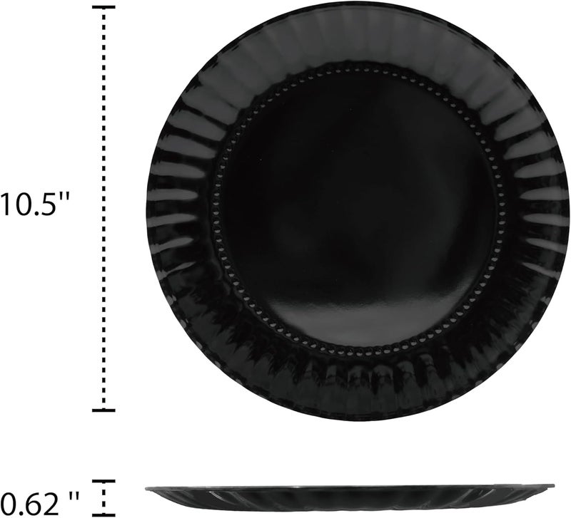 TP طقم أطباق عشاء ميلامين 105 بوصة مجموعة من 6 أطباق خفيفة الوزن دائرية للسلطة لـ 6 أطباق حلوى للداخل والخارج باللون الأسود - Image 2