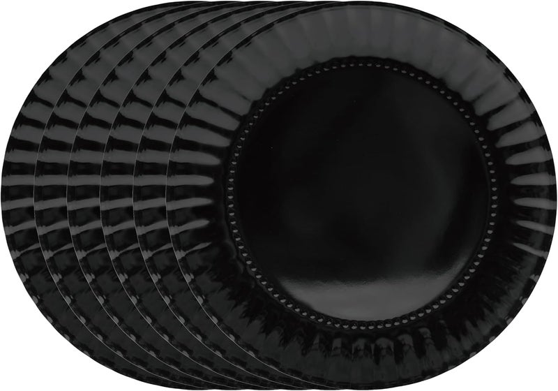 TP طقم أطباق عشاء ميلامين 105 بوصة مجموعة من 6 أطباق خفيفة الوزن دائرية للسلطة لـ 6 أطباق حلوى للداخل والخارج باللون الأسود - Image 1