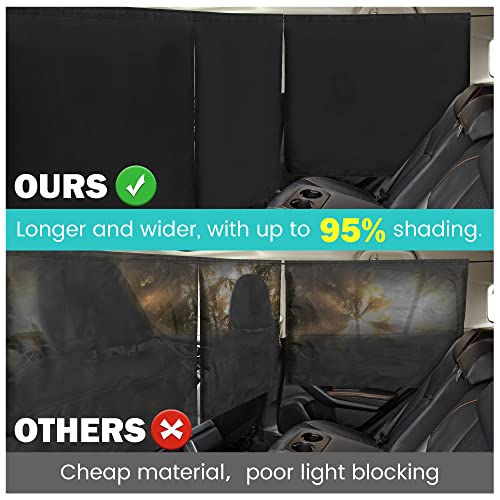 VANPET 99% Light Blocking Car Curtains, 1 Rear Seat Divider Curtain & 2 Rear Side Window Curtains, Car Curtains for Windows, Wide Sedan SUV Sunshade Covers Car Cabana(Extra Large Car Curtains 3 Pcs) - Image 5