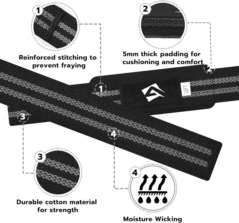 AQF Lifting Wrist Straps for Weightlifting, Powerlifting & Deadlifts – 23” Neoprene Padded Cotton Straps for Strength Training & Gym Workouts - Maximum Grip Support for Men & Women - Image 4