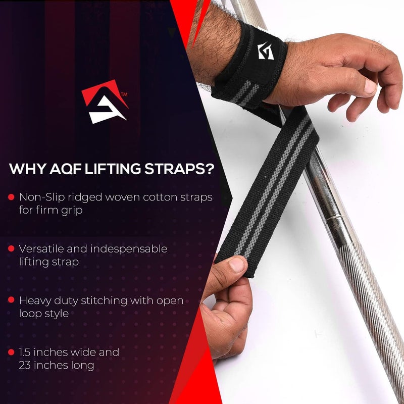 AQF Lifting Wrist Straps for Weightlifting, Powerlifting & Deadlifts – 23” Neoprene Padded Cotton Straps for Strength Training & Gym Workouts - Maximum Grip Support for Men & Women - Image 3