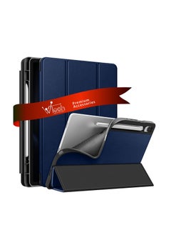 Wtech Smart Flip Auto Awake/Auto Sleep Leather Texture Case Cover For Samsung Galaxy Tab S9 FE 5G 2023 (X516B, X510) 10.9 Inch Navy Blue  - Image 1