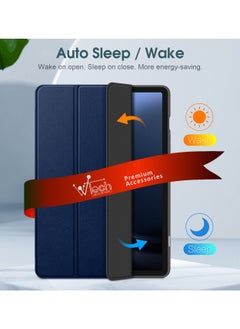 Wtech Smart Flip Auto Awake/Auto Sleep Leather Texture Case Cover For Samsung Galaxy Tab S9 FE 5G 2023 (X516B, X510) 10.9 Inch Navy Blue  - Image 2