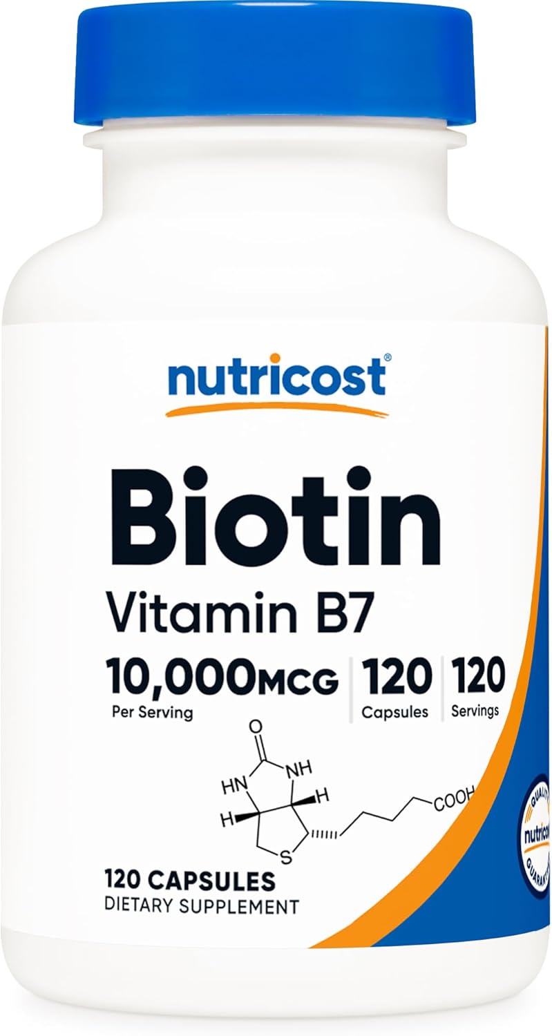 Nutricost Biotin Vitamin B7 10000mcg 10mg 120 Capsules  Vegan Gluten Free NonGMO - Image 1